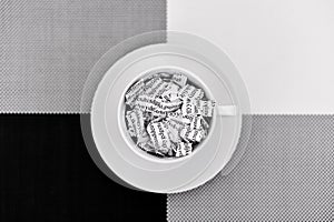 Broken document in a coffee cup