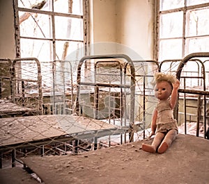 Broken doll in Kopachi kindergarten, Chernobyl zone