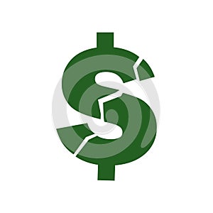 Broken dollar vector icon on white isolated background. Layers grouped for easy editing illustration.