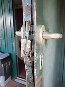 Broken door lock after a burglery