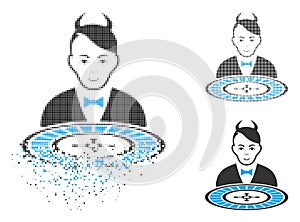 Broken Dotted Halftone Devil Roulette Dealer Icon with Face