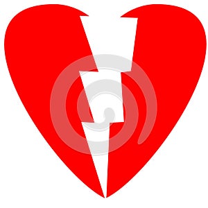 Broken down the heart with white background.