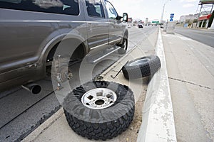 Broken down vehicle on road.