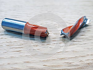 broken drill bit. broken cnc tool. close-up