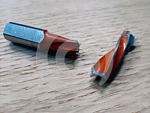 broken drill bit. broken cnc tool. close-up