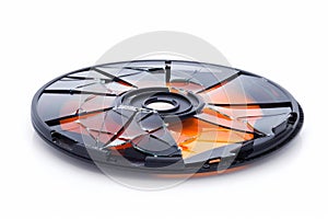 Broken dvd disc is lying on white background