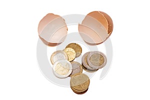 Broken egg with euro coins