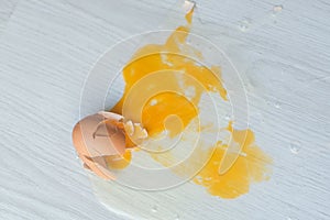 Broken egg on floor.