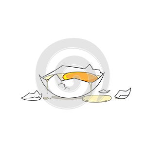 Broken egg. Healthy protein diet. Food vector illustration.