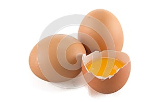 Broken egg isolated on white background.