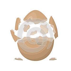 Broken egg isolated on a white background. Farm chicken eggshell cracking. Cracked eggs with eggshell pieces. Easter