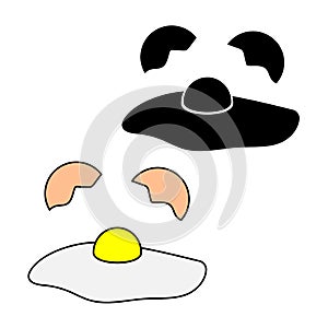 Broken egg. Realistic design. Black silhouette. Cartoon design. Breakfast food. Vector illustration. Stock image.