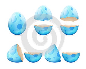 Broken eggs cracked open easter eggshell design 3d realistic icons set isolated vector illustration