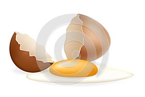 Broken eggs cracked open white yolk easter eggshell design 3d realistic icon isolated vector illustration