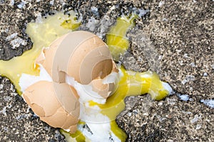 Broken eggs on street