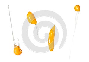 Broken eggs on white isolated background