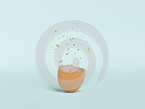 Broken eggshell with confetti coming out