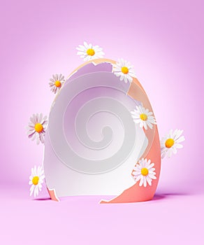 Broken eggshell decorated with delicate white daisies