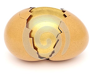Broken eggshell with golden egg inside