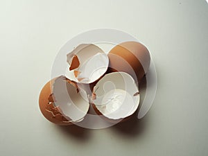 The broken eggshell then placed on a white background