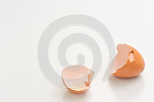 Broken eggshells with space white background