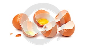 Broken Eggshells on White Background