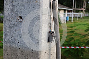 Broken electric swifts installed at electric poles outside the building