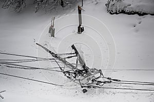 Broken electricity pole because of sleet