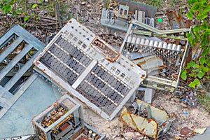 Broken electronics in front of Radar Duga station in the Ukraine