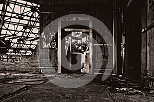 Broken elevator in an abandoned high-rise building