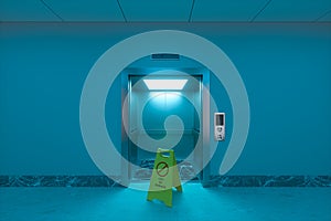 The broken elevator in the corridor, 3d rendering