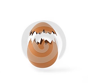 Broken empty egg shell on white. 3d render