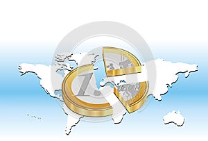 Broken Euro Coin With Blue Background