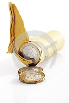 Broken Euro coin roll