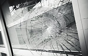 Broken facade glass, closeup