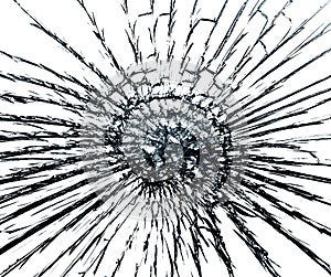 Broken forced  glass, on white background