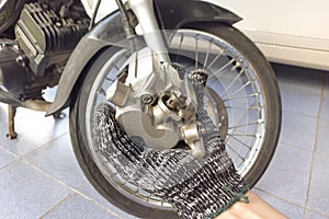 Broken front Motorcycle Disc Brake Caliper, Motorcycle maintenance service