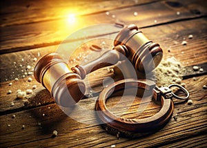 Broken Gavel and Handcuffs A Vintage Symbol of Justice System Failures and Societal Injustice photo