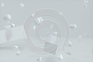 Broken geometry with white background, 3d rendering