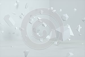 Broken geometry with white background, 3d rendering
