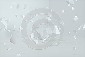 Broken geometry with white background, 3d rendering