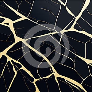 Broken glass background. Vector illustration. Black and gold cracked texture. generative AI