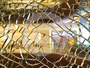 Broken glass barrier in a morden shopping mall