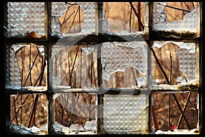 Broken glass blocks window in an abandoned building