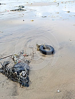 Tyre Pollution on Mumbai Versova beach endangering marine life