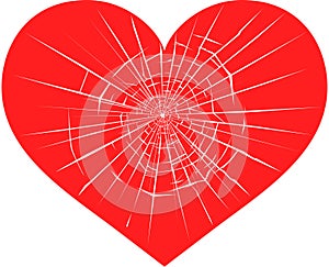 Broken glass cracks on heart pattern, vector illustration