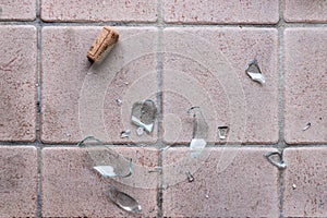 Broken glass on the floor, alcohol abuse photo