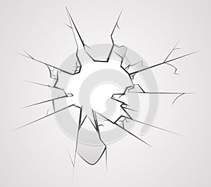 Broken glass hole cracks transperent background vector illustration