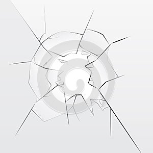 Broken glass with hole, transparent vector background