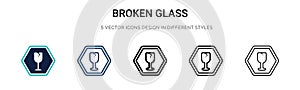 Broken glass icon in filled, thin line, outline and stroke style. Vector illustration of two colored and black broken glass vector